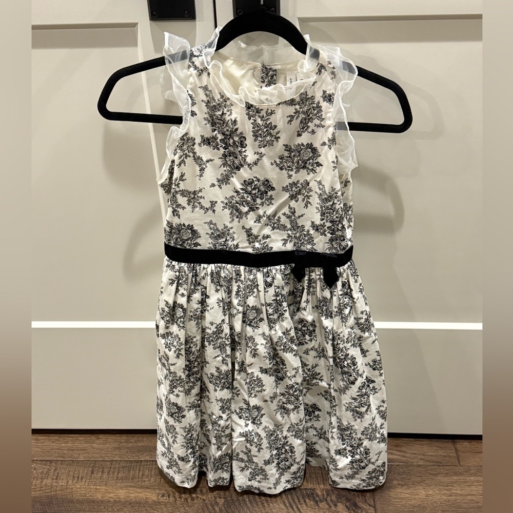 Girls’ Janie and Jack Black and White Floral Dress, Size 10